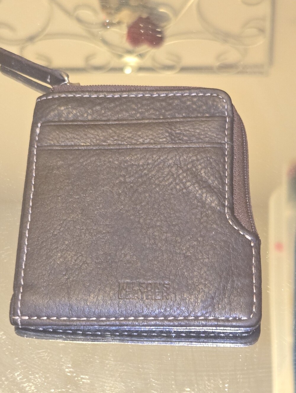 Wilsons Leather Pebbled Leather L-Zip Card Case & Coin Wallet